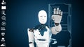 XAI Futuristic robot, artificial intelligence CGI big data analytics and programming Royalty Free Stock Photo