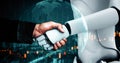 XAI 3D rendering hominoid robot handshake with stock market trading chart