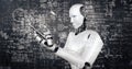 XAI Robot hominoid use mobile phone or tablet for engineering science studying Royalty Free Stock Photo