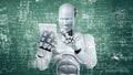 XAI Robot hominoid use mobile phone or tablet for engineering science studying Royalty Free Stock Photo
