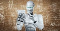 XAI Robot hominoid use mobile phone or tablet for engineering science studying Royalty Free Stock Photo