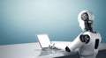 XAI Robot humanoid use laptop and sit at table in future office Royalty Free Stock Photo