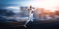 XAI Running robot humanoid showing fast movement and vital energy Royalty Free Stock Photo