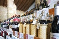 Xalo, Spain - December 18, 2020: Wine bottles in small old wine winery store, Spain