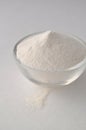 Xanthan gum - a white powder for gluten free baking and cooking, closeup on white background