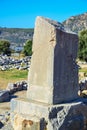 The Xanthos Obelisk, a trilingual inscribed pillar in the Lycian language with Greek inscriptions, Xanthos, Lycia, Turkey Royalty Free Stock Photo