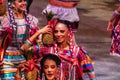 Xcaret, Mexico - January 27, 2023: Beautiful Mexican women performing the folkloric dance of the pineapple flower at Xcaret park