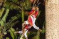 Xcaret, Mexico - January 23, 2023: Flyer of Papantla show at Xcaret Park in the middle of the tropical jungle of the Mayan Riviera