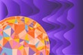 Abstract background composition of curvy shapes texture and lowpoly pattern in circular frame