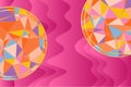 Abstract background composition of curvy shapes texture and lowpoly pattern in circular frame