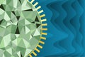 Abstract background composition of curvy shapes texture and lowpoly pattern in circular frame