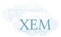 XEM or NEM cryptocurrency coin word cloud. Royalty Free Stock Photo