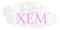 XEM or NEM cryptocurrency coin word cloud. Royalty Free Stock Photo