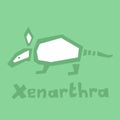 Xenarthra. Illustration of a cute cartoon armadillo. An ancient lineage of mammals. Brutal modern style. Light cold green