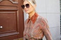 Xenia Adonts before Etro fashion show, Milan Fashion Week street style