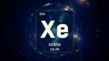 Xenon as Element 54 of the Periodic Table 3D illustration on blue background