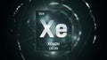Xenon as Element 54 of the Periodic Table 3D illustration on green background