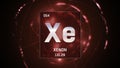 Xenon as Element 54 of the Periodic Table 3D illustration on red background