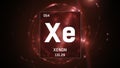 Xenon as Element 54 of the Periodic Table 3D illustration on red background