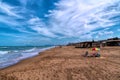 Xeraco beach between Gandia and Cullera Spain with colourful umbrella Royalty Free Stock Photo