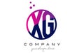 XG X G Circle Letter Logo Design with Purple Dots Bubbles