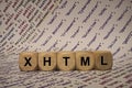 Xhtml - cube with letters and words from the computer, software, internet categories, wooden cubes Royalty Free Stock Photo