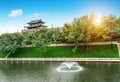 Ancient city wall and moat in Xi`an, China Royalty Free Stock Photo