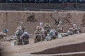 XI'AN, CHINA - AUGUST 6, 2018: Broken soldier sculptures in the Pit 1 of the Army of Terracotta Warriors near Xi'an Royalty Free Stock Photo