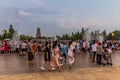 XI'AN, CHINA - AUGUST 5, 2018: Crowds of people in front of the Big Wild Goose Pagoda in Xi'an, Chi Royalty Free Stock Photo