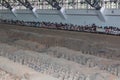 XI'AN, CHINA - AUGUST 6, 2018: People visit the Pit 1 of the Army of Terracotta Warriors near Xi'an, Shaanxi province Royalty Free Stock Photo