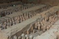 XI'AN, CHINA - AUGUST 6, 2018: Rows of the Army of Terracotta Warriors near Xi'an, Shaanxi province, Chi