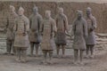 XI'AN, CHINA - AUGUST 6, 2018: Terracotta scultpures in the Pit 1 of the Army of Terracotta Warriors near Xi'an, Shaanxi Royalty Free Stock Photo