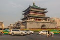 XI'AN, CHINA - AUGUST 5, 2018: Traffic around the Bell Tower in Xi'an, Chi Royalty Free Stock Photo