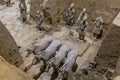 XI& x27;AN, CHINA - AUGUST 6, 2018: Warriors with horses in the Pit 3 of the Army of Terracotta Warriors near Xi& x27;an, Shaanxi Royalty Free Stock Photo