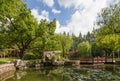 Xi Garden or Xiyuan with water lilies on the pond and rocks at Handan Campus, Fudan Universit