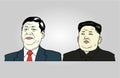 Xi Jinping and Kim Jong-un Illustration, Flat Design Vector