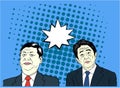 Xi Jinping And Shinzo Abe Pop Art, Flat Design, Vector Ilustration