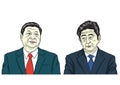 Xi Jinping with Shinzo Abe. Vector Portrait Illustration, October 17, 2017