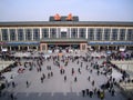 Dec 22th 2010, aerial view of many passengers at a busy railway station of Xi`an City from Fortifications of Xi`an, China.