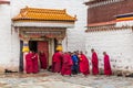 XIAHE, CHINA - AUGUST 25, 2018: Buddhist monks at Labrang Monastery in Xiahe town, Gansu province, Chi