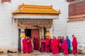 XIAHE, CHINA - AUGUST 25, 2018: Buddhist monks at Labrang Monastery in Xiahe town, Gansu province, Chi