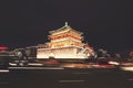 Xian bell tower at night, China.