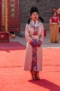 Closeup of female ceremony master, Xian, China