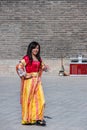 Closeup of woman at North Gate of Shuncheng Wall, Xian, China