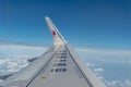 Wing of an Airbus A321 Airplane of China Eastern Airlines with sky background