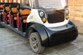 Xian, China - December 29, 2019: Golf cart with many seats, a row of golf carts seats service for golf course or tourist at Xian Royalty Free Stock Photo