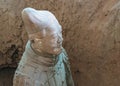 Head closeup of soldier at excavation in Terracotta Army museum, Xian, China Royalty Free Stock Photo