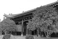 Palace of shengmu in xianduchenghuangmiao temple, black and white image Royalty Free Stock Photo