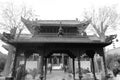 Pavilion of xian chenghuangmiao temple, black and white image