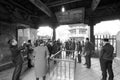 Tourists visit xian huajue lane great mosque, black and white image Royalty Free Stock Photo